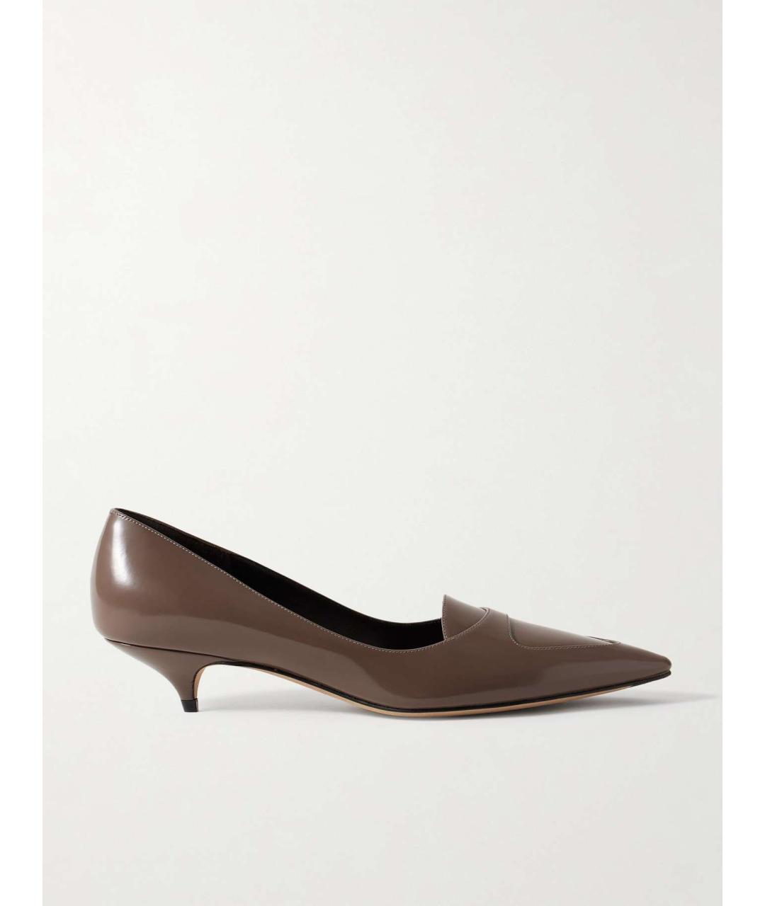 THE ROW Коричневые кожаные лодочки на низком каблуке, фото 10