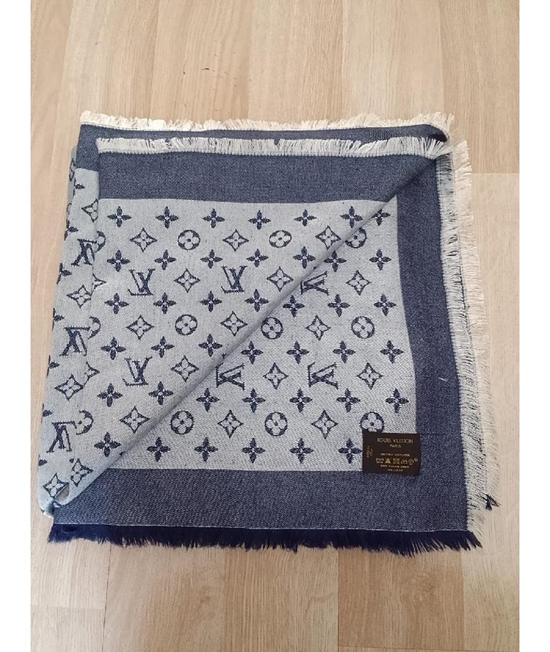 LOUIS VUITTON Синий шерстяной платок, фото 5