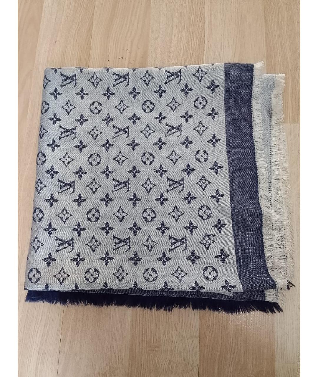 LOUIS VUITTON Синий шерстяной платок, фото 2