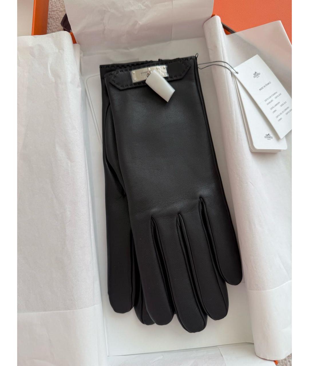 HERMES Черные кожаные перчатки, фото 2