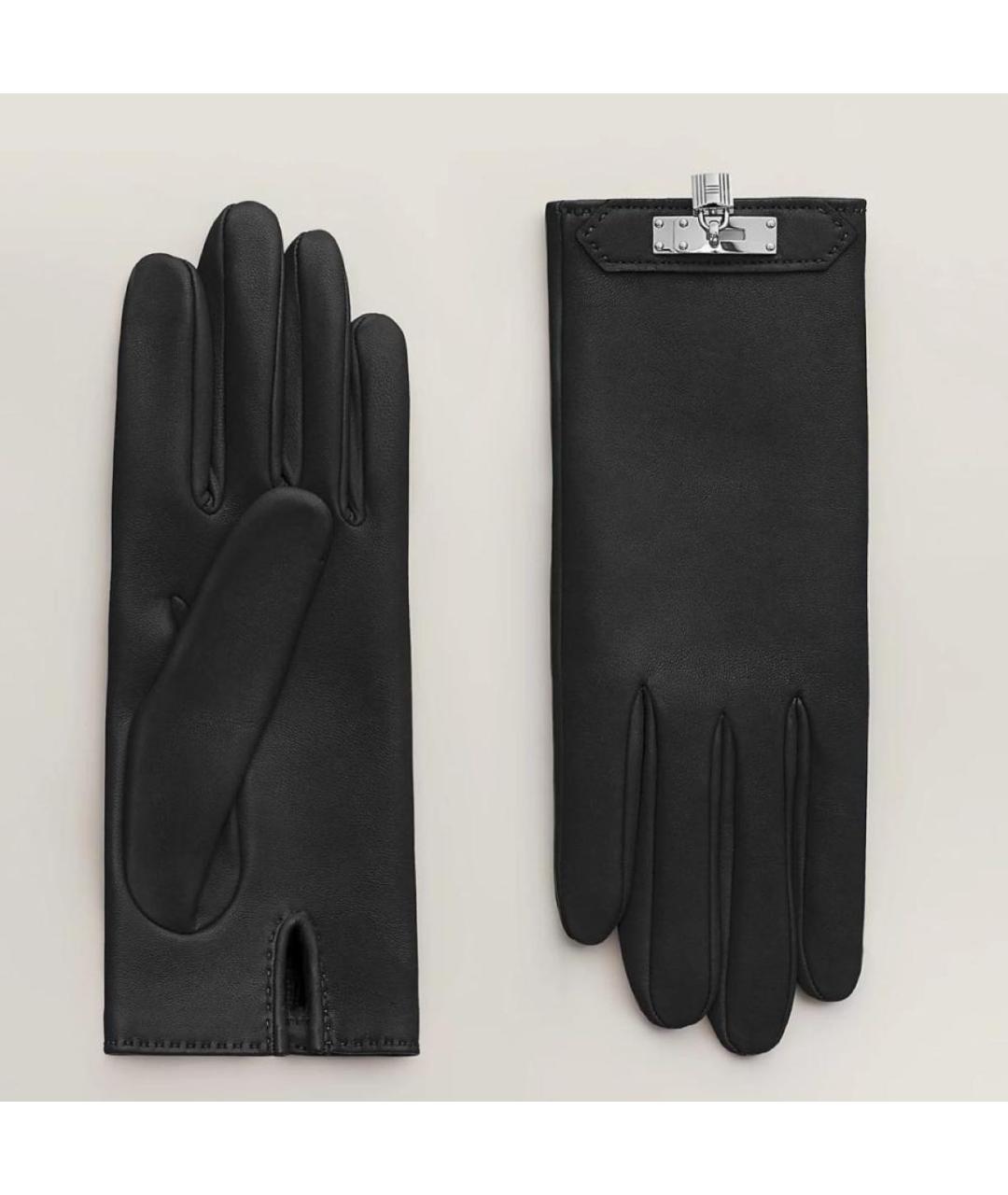 HERMES Черные кожаные перчатки, фото 3