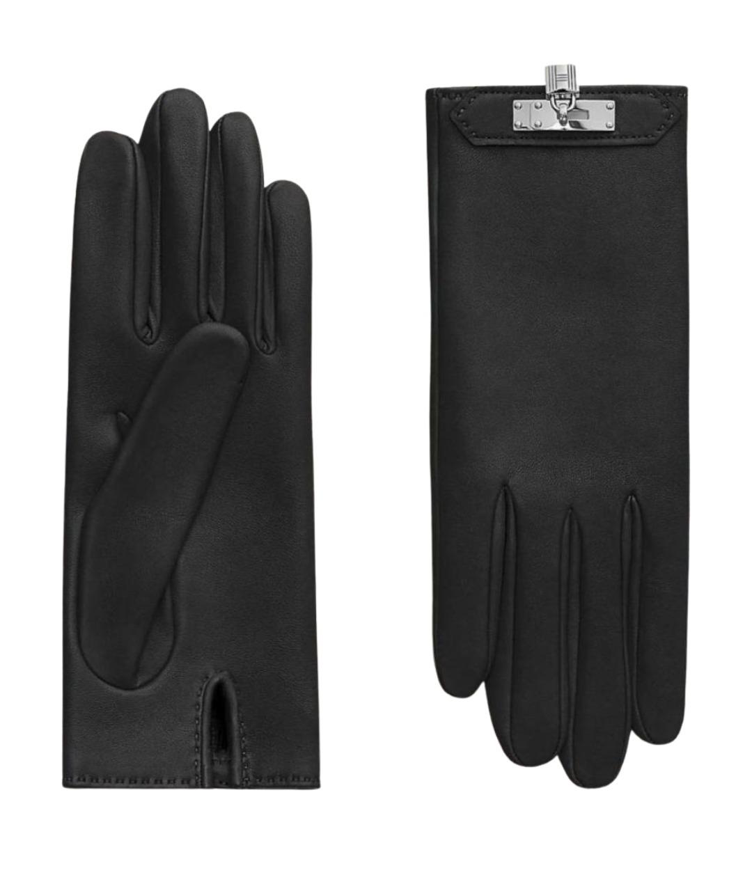 HERMES Черные кожаные перчатки, фото 1