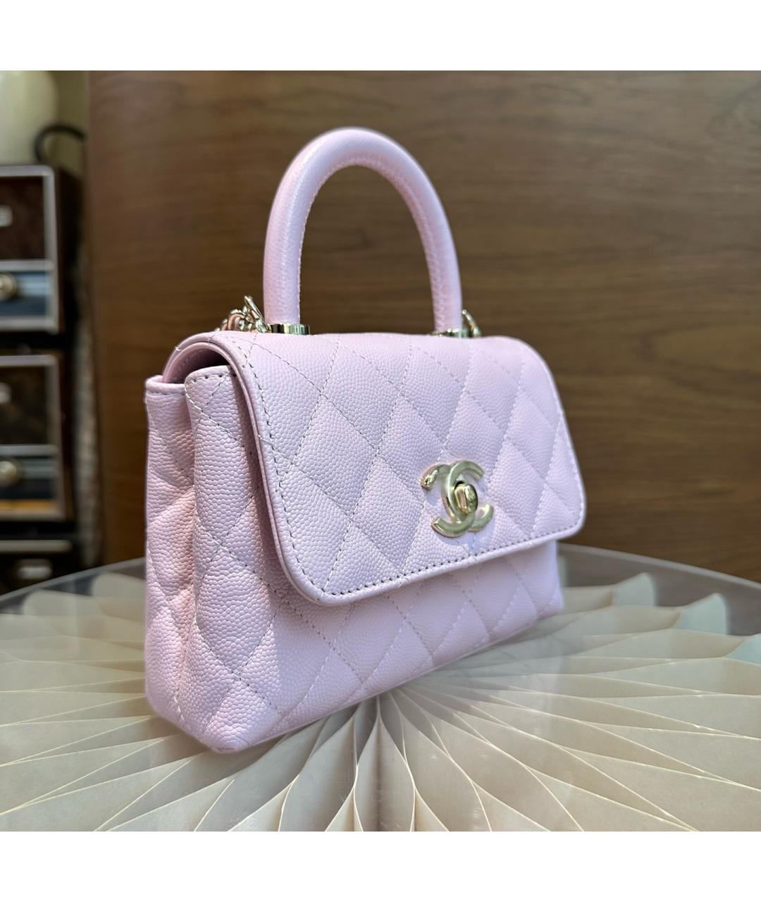 CHANEL Розовая кожаная сумка с короткими ручками, фото 3