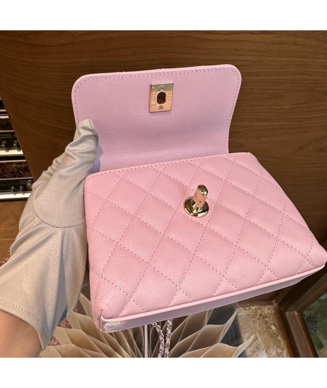 CHANEL Розовая кожаная сумка с короткими ручками, фото 6