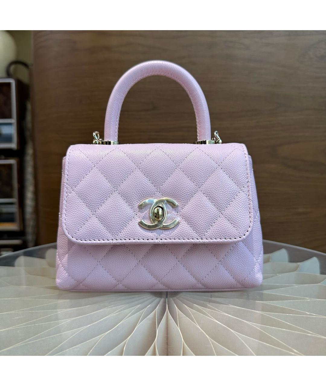 CHANEL Розовая кожаная сумка с короткими ручками, фото 2