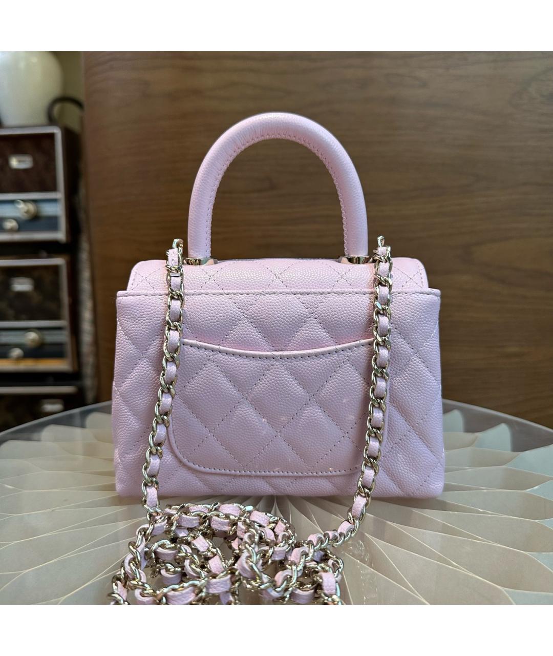 CHANEL Розовая кожаная сумка с короткими ручками, фото 5