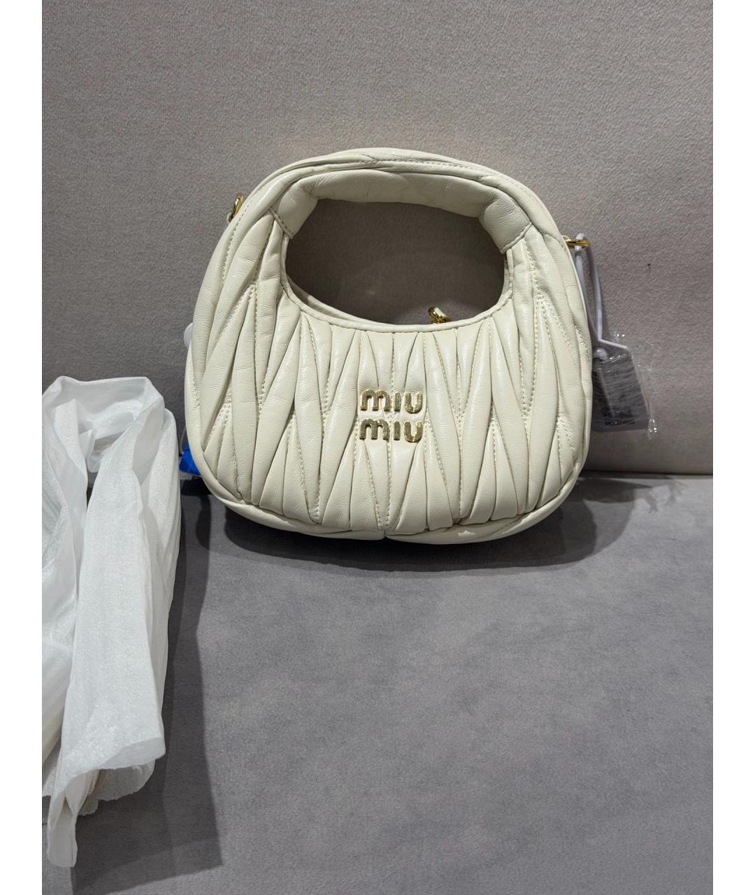 MIU MIU Белая кожаная сумка с короткими ручками, фото 8
