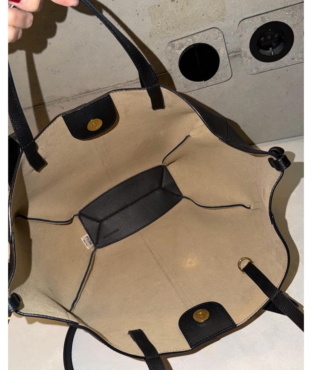 POLENE Черная кожаная сумка тоут, фото 4