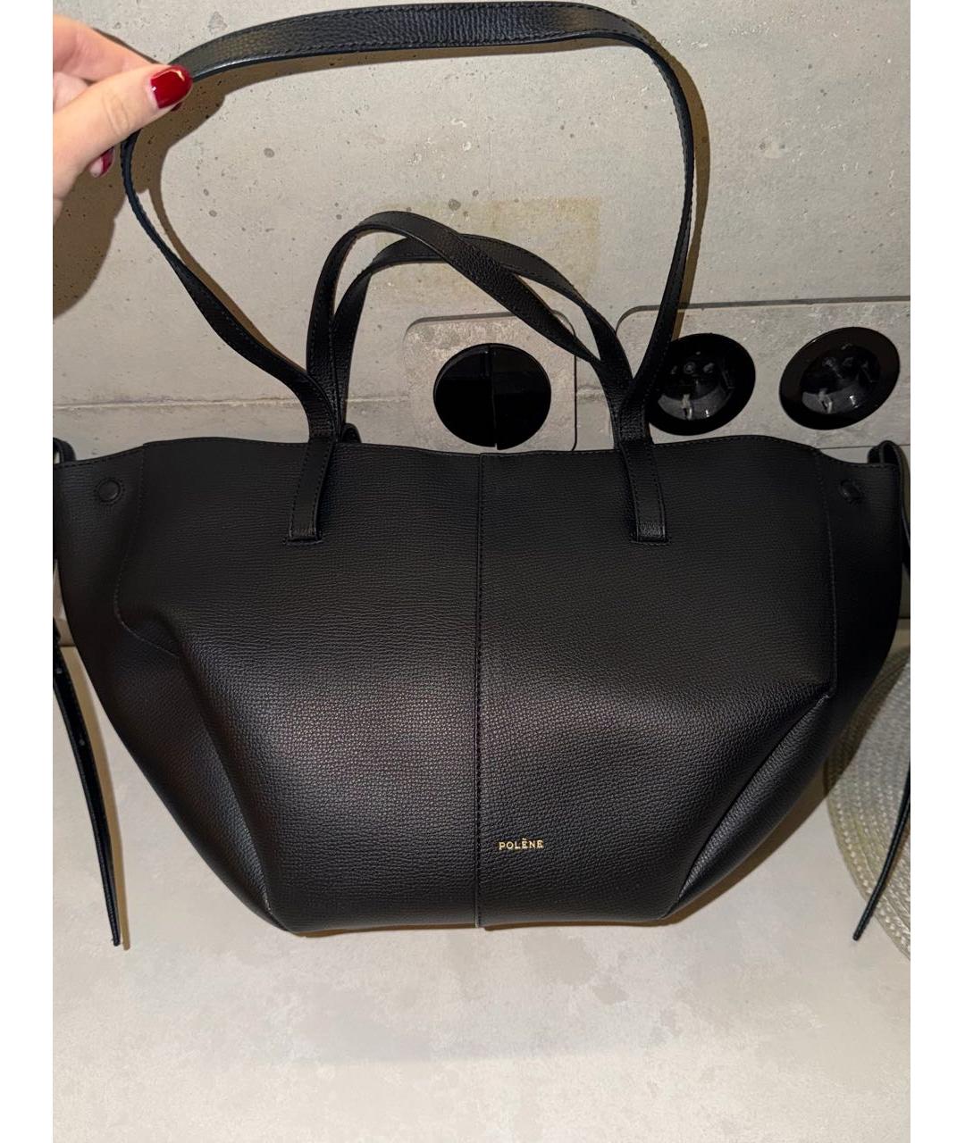 POLENE Черная кожаная сумка тоут, фото 3