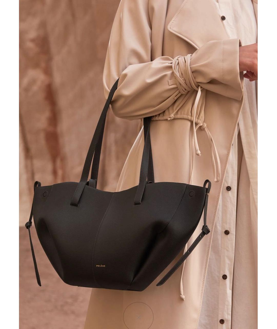 POLENE Черная кожаная сумка тоут, фото 2