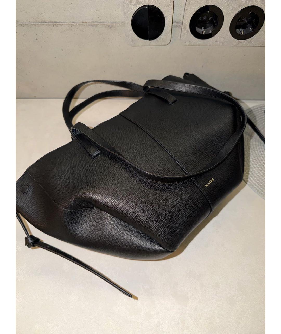 POLENE Черная кожаная сумка тоут, фото 6