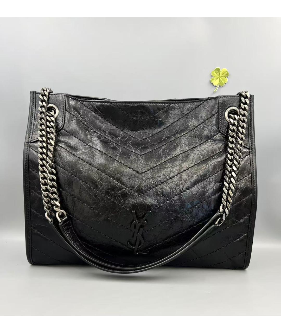 SAINT LAURENT Черная кожаная сумка тоут, фото 2