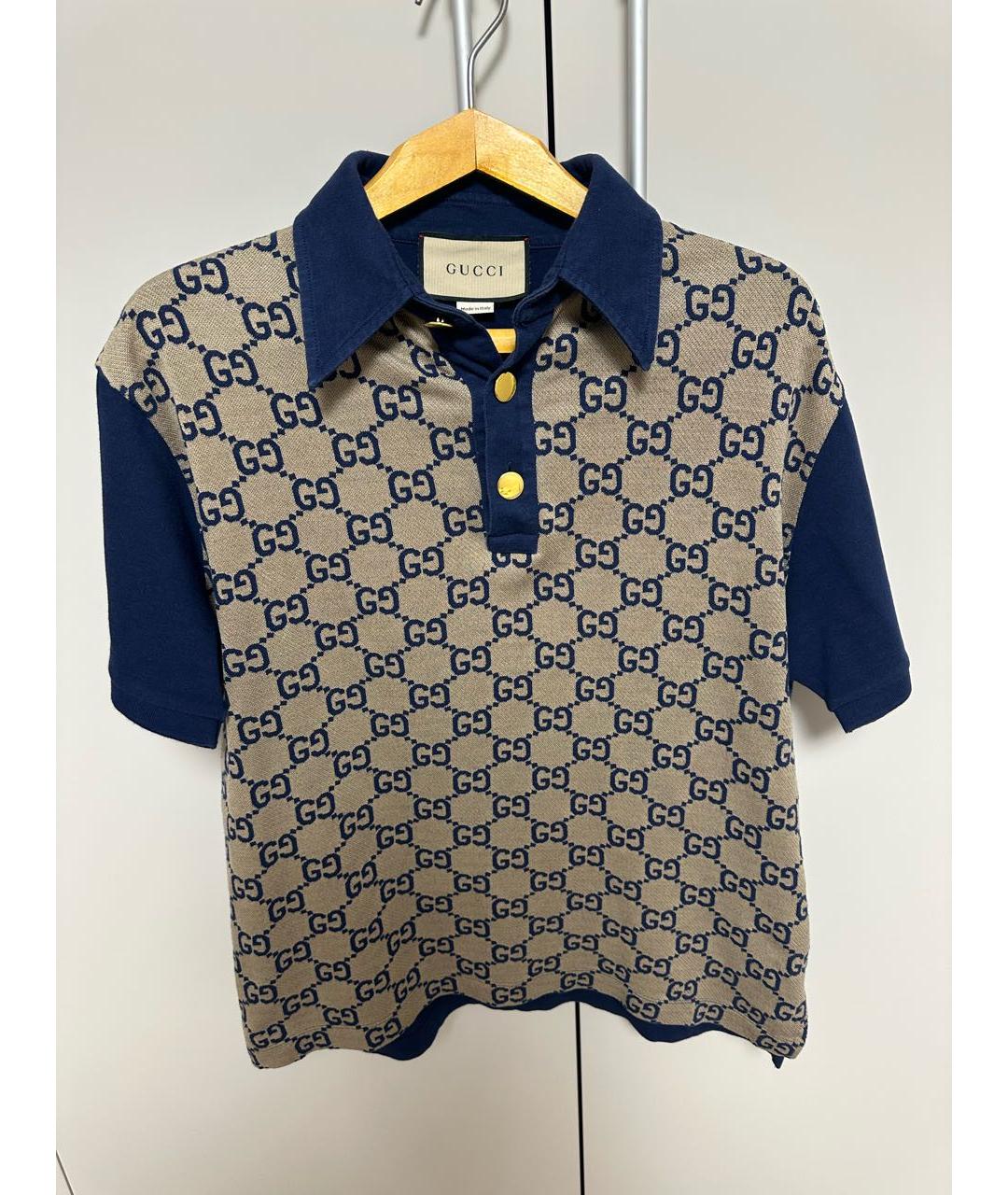 GUCCI Бежевое хлопковое поло с коротким рукавом, фото 4