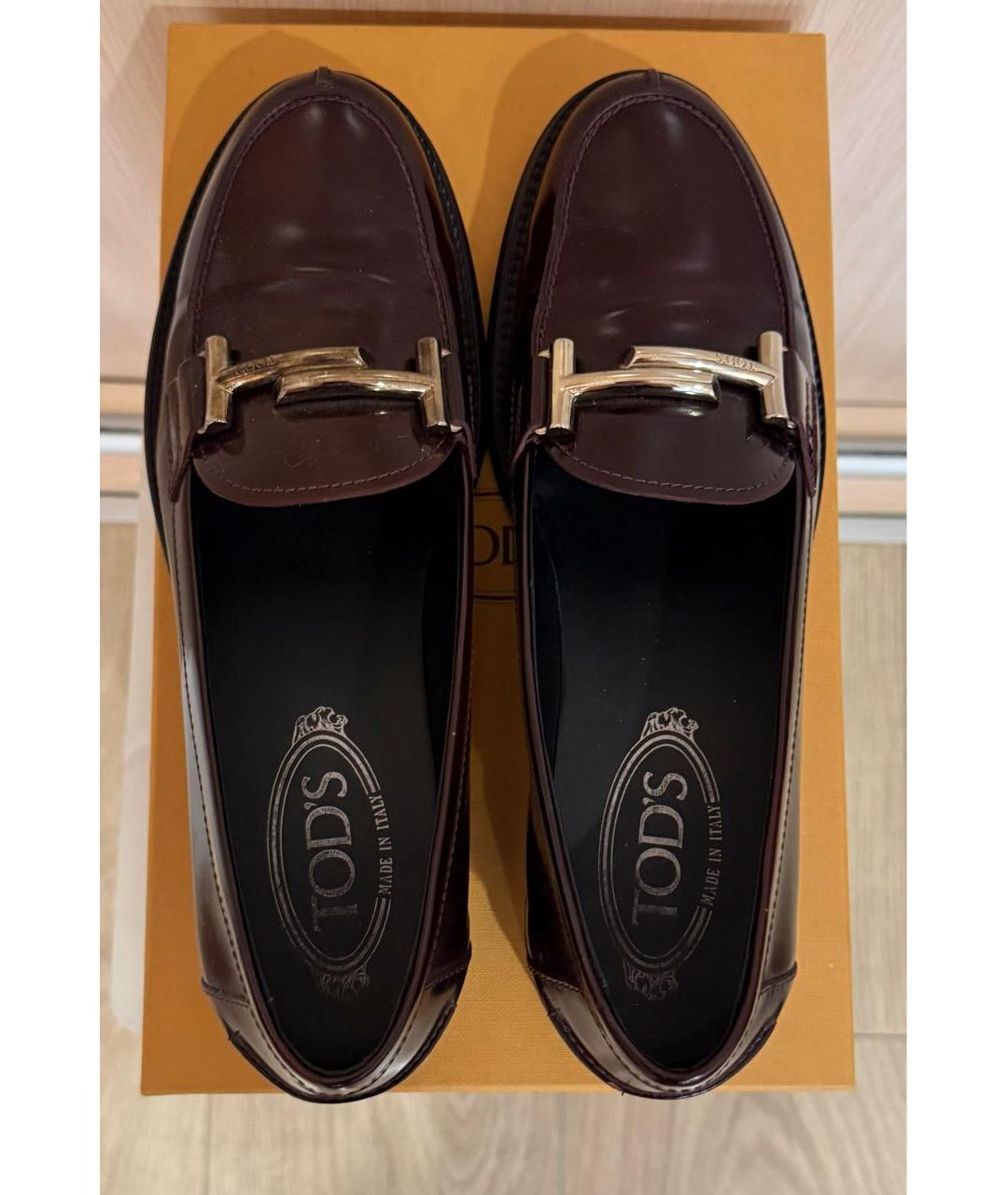 TOD'S Бордовые лоферы из лакированной кожи, фото 3