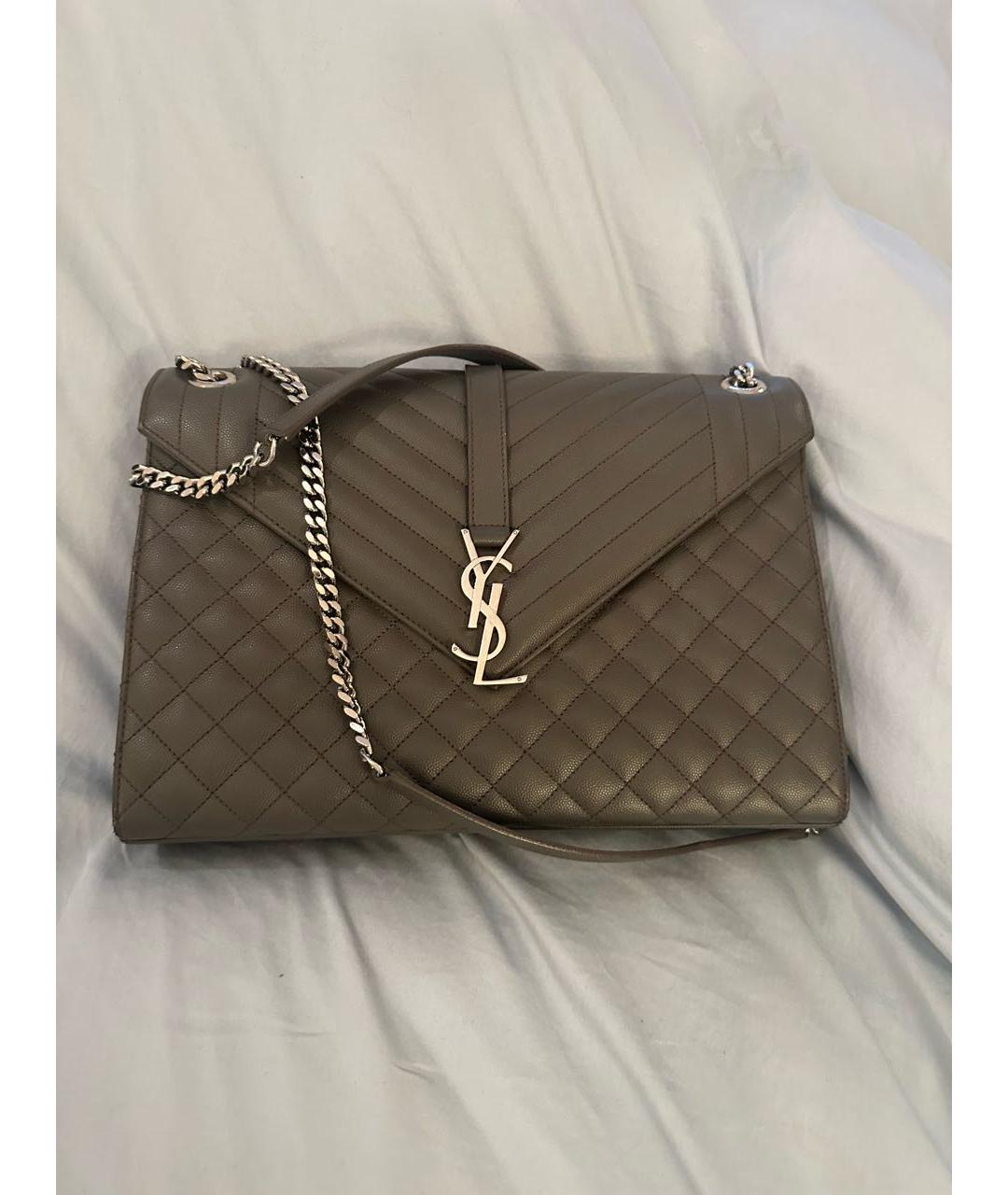 SAINT LAURENT Серая кожаная сумка через плечо, фото 2