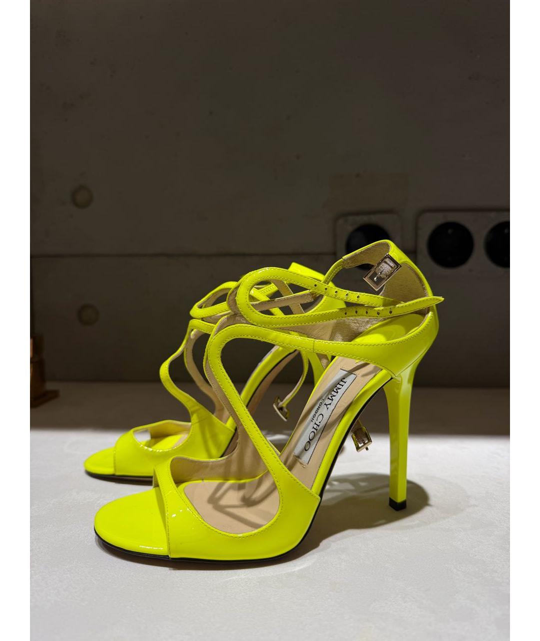 JIMMY CHOO Салатовые босоножки из лакированной кожи, фото 8