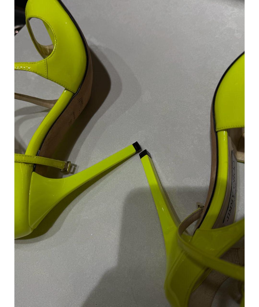 JIMMY CHOO Салатовые босоножки из лакированной кожи, фото 5