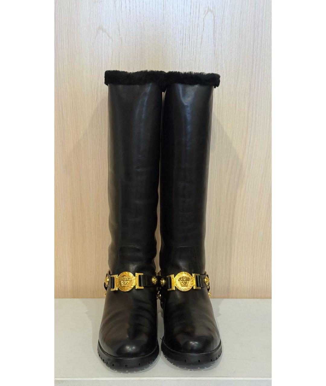 VERSACE Черные кожаные сапоги, фото 2