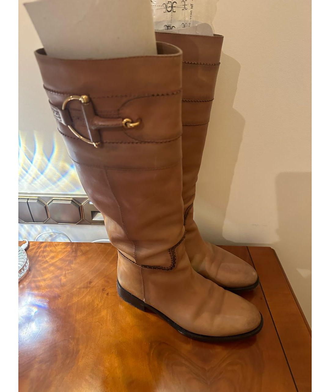 GUCCI Бежевые кожаные сапоги, фото 2