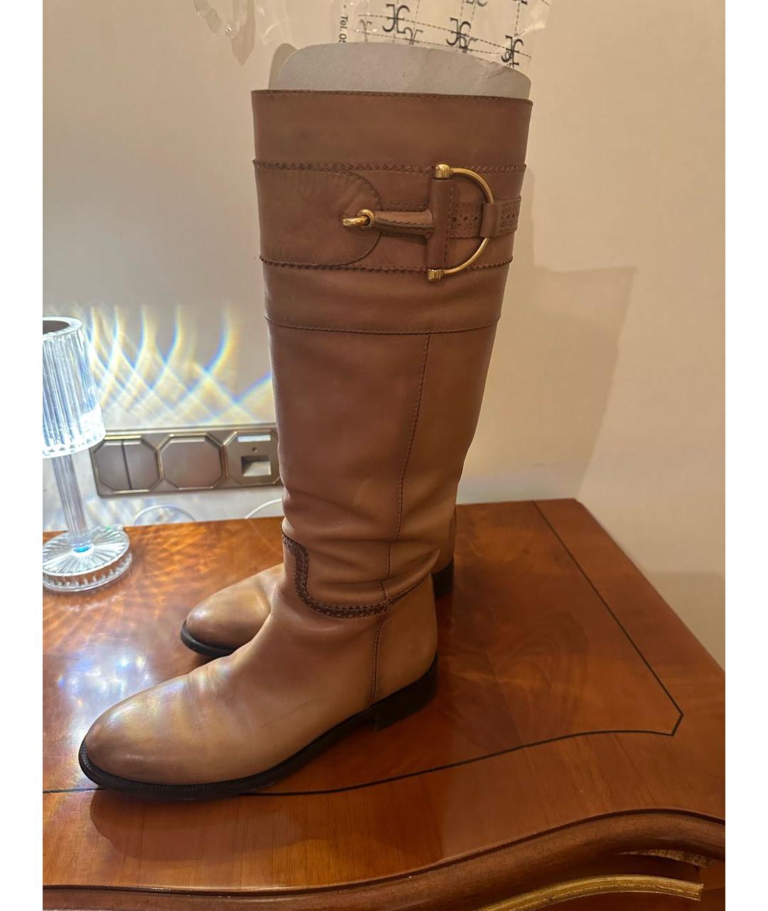 GUCCI Бежевые кожаные сапоги, фото 3