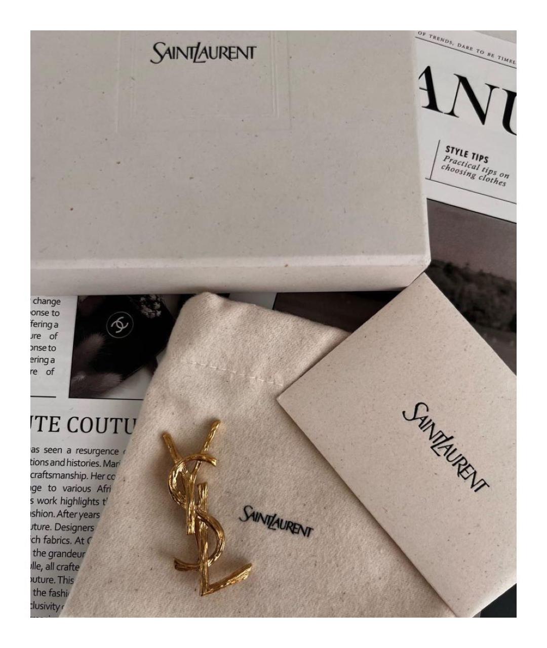 SAINT LAURENT Золотая латунная булавка / брошь, фото 6