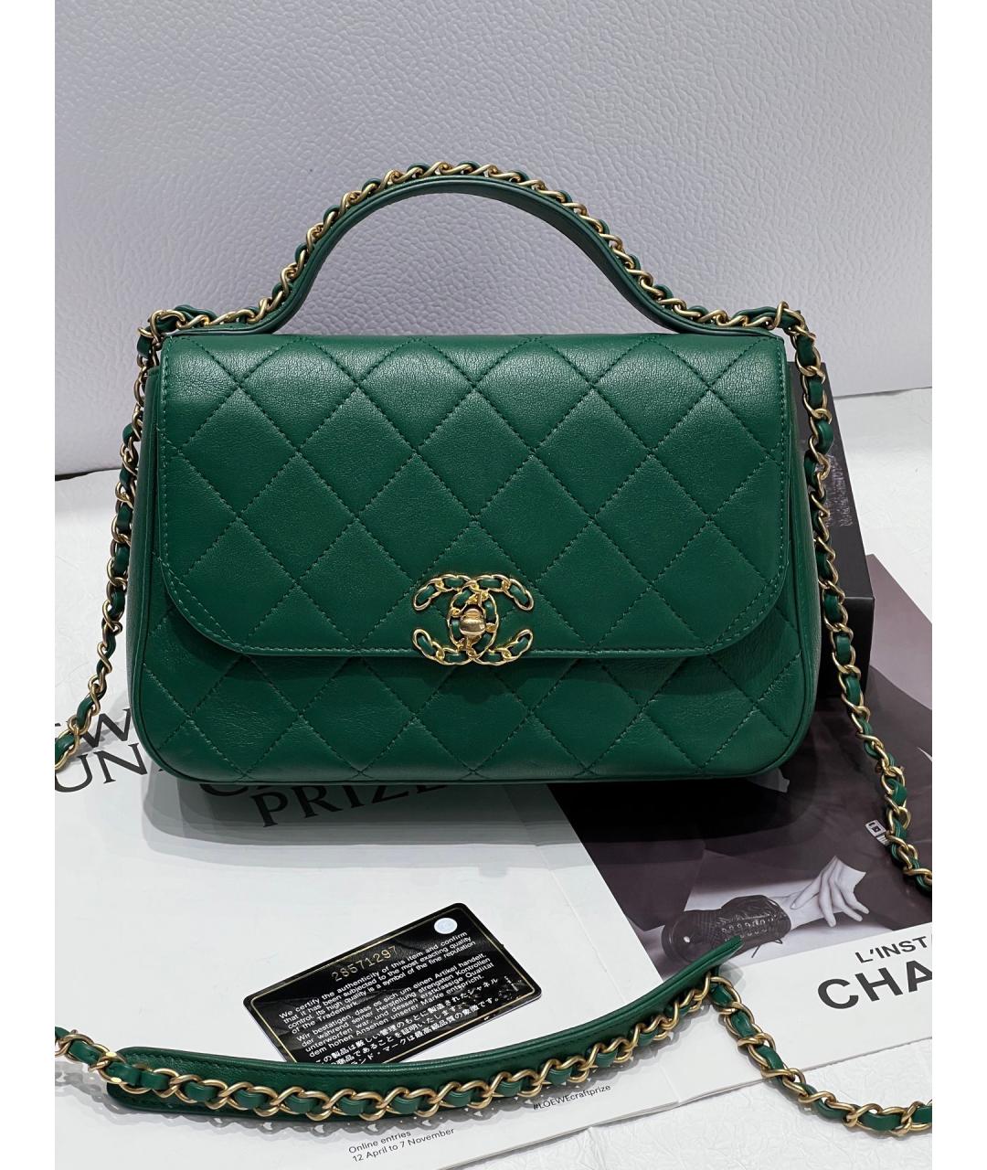 CHANEL Зеленая кожаная сумка через плечо, фото 10