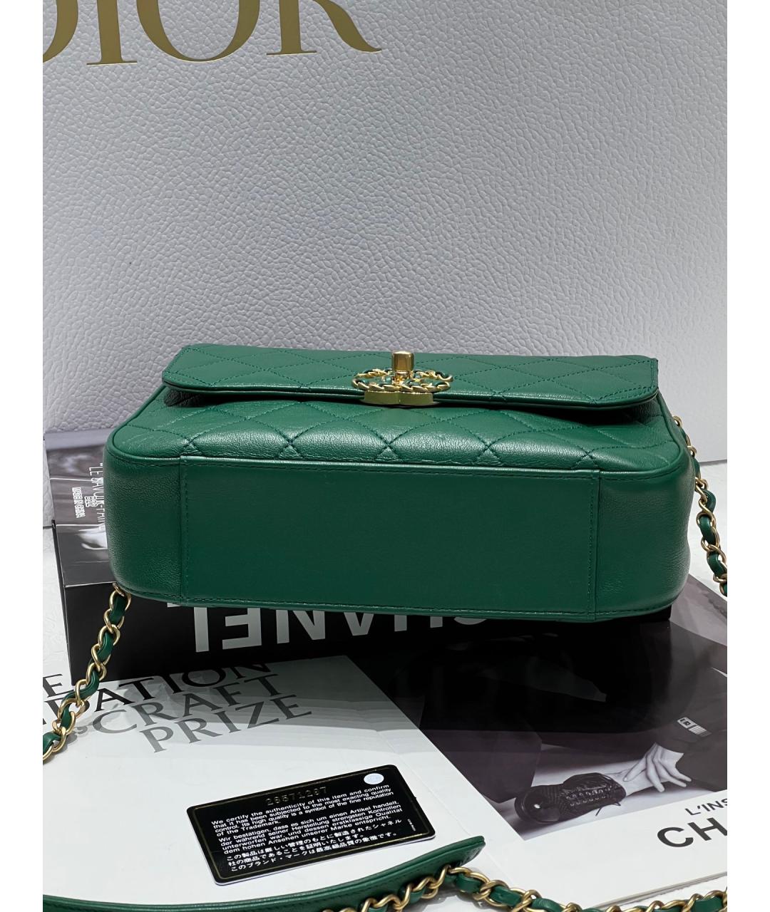CHANEL Зеленая кожаная сумка через плечо, фото 5