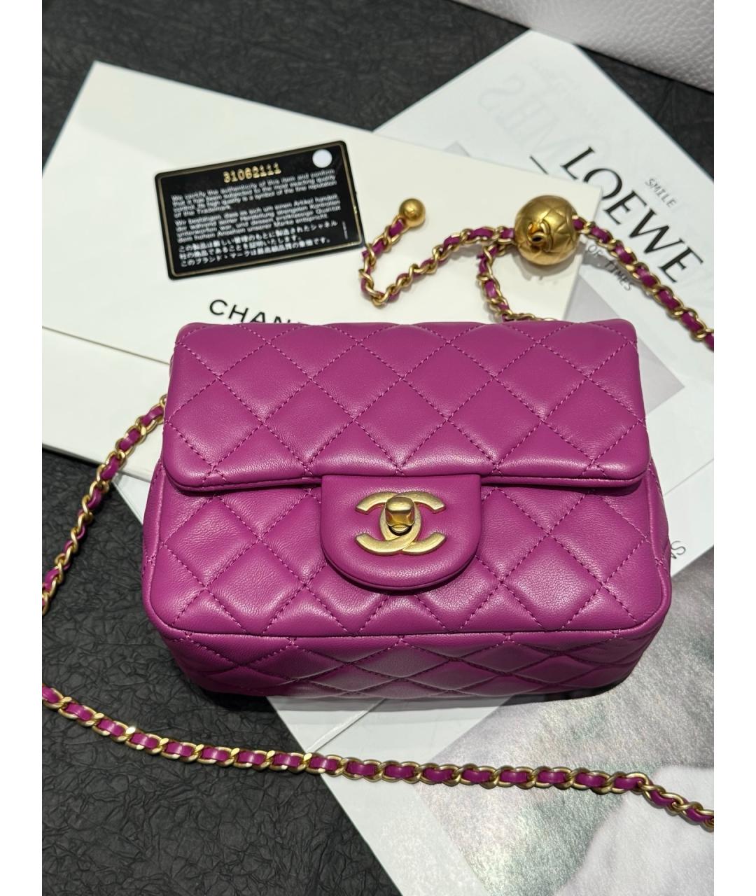 CHANEL Фиолетовая кожаная сумка через плечо, фото 4