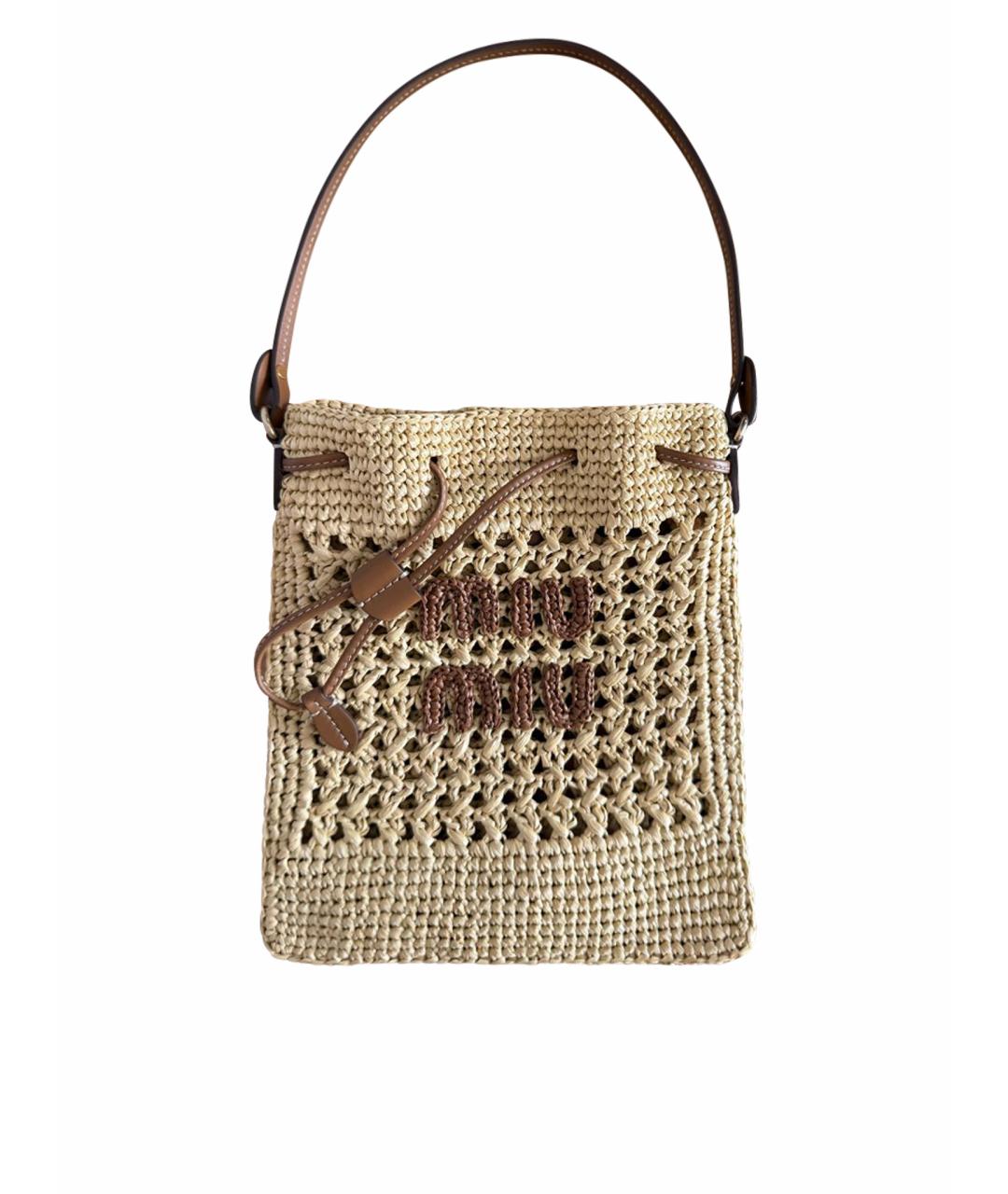 MIU MIU Бежевая пелетеная пляжная сумка, фото 1