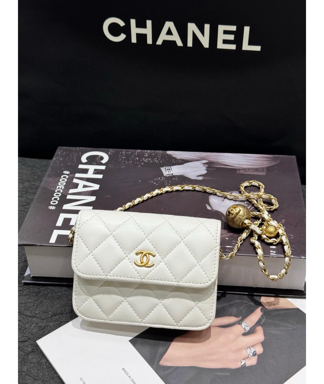 CHANEL Белая кожаная сумка через плечо, фото 5