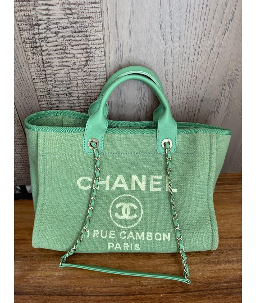 CHANEL Зеленая тканевая пляжная сумка, фото 9