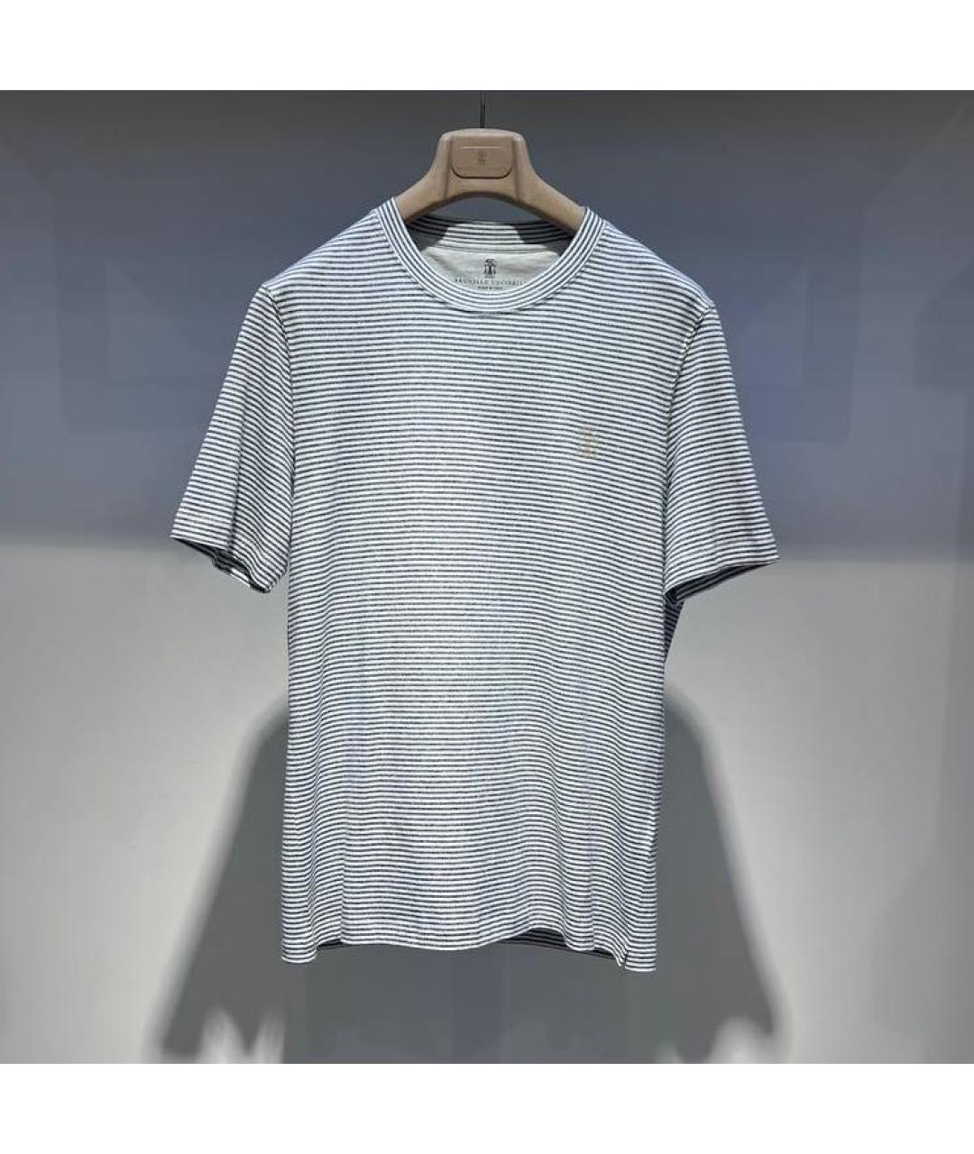 BRUNELLO CUCINELLI Белая хлопко-леновая футболка, фото 4