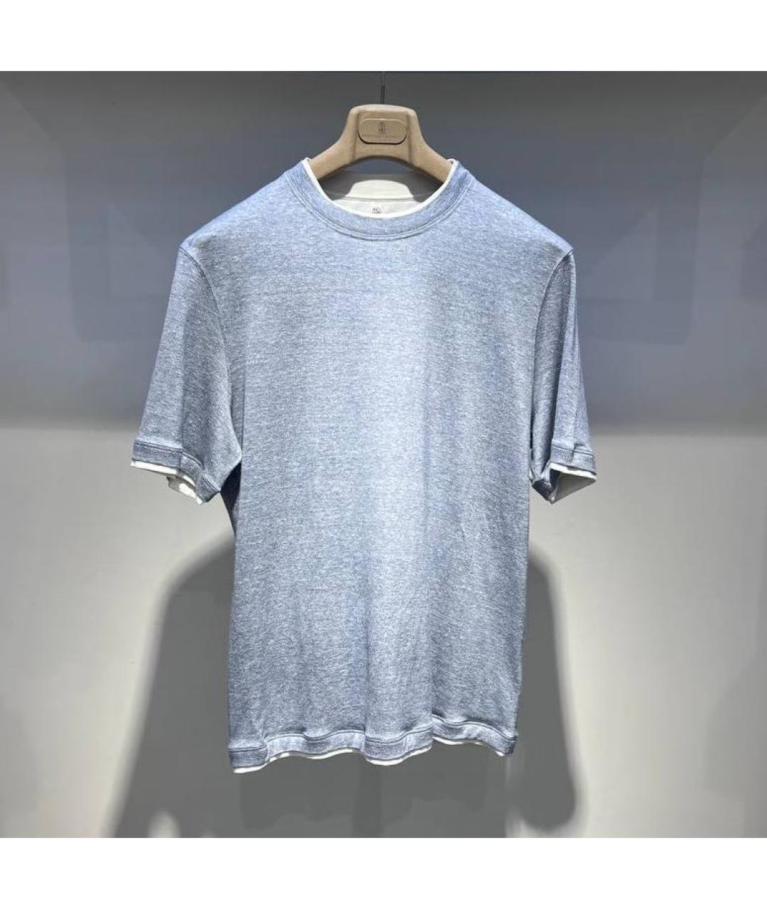 BRUNELLO CUCINELLI Серая хлопко-леновая футболка, фото 4