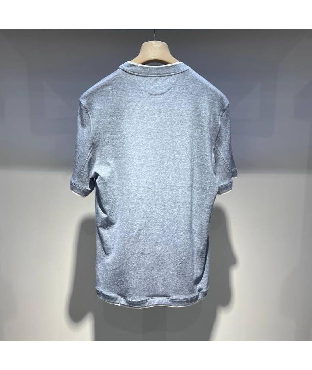 BRUNELLO CUCINELLI Серая хлопко-леновая футболка, фото 2