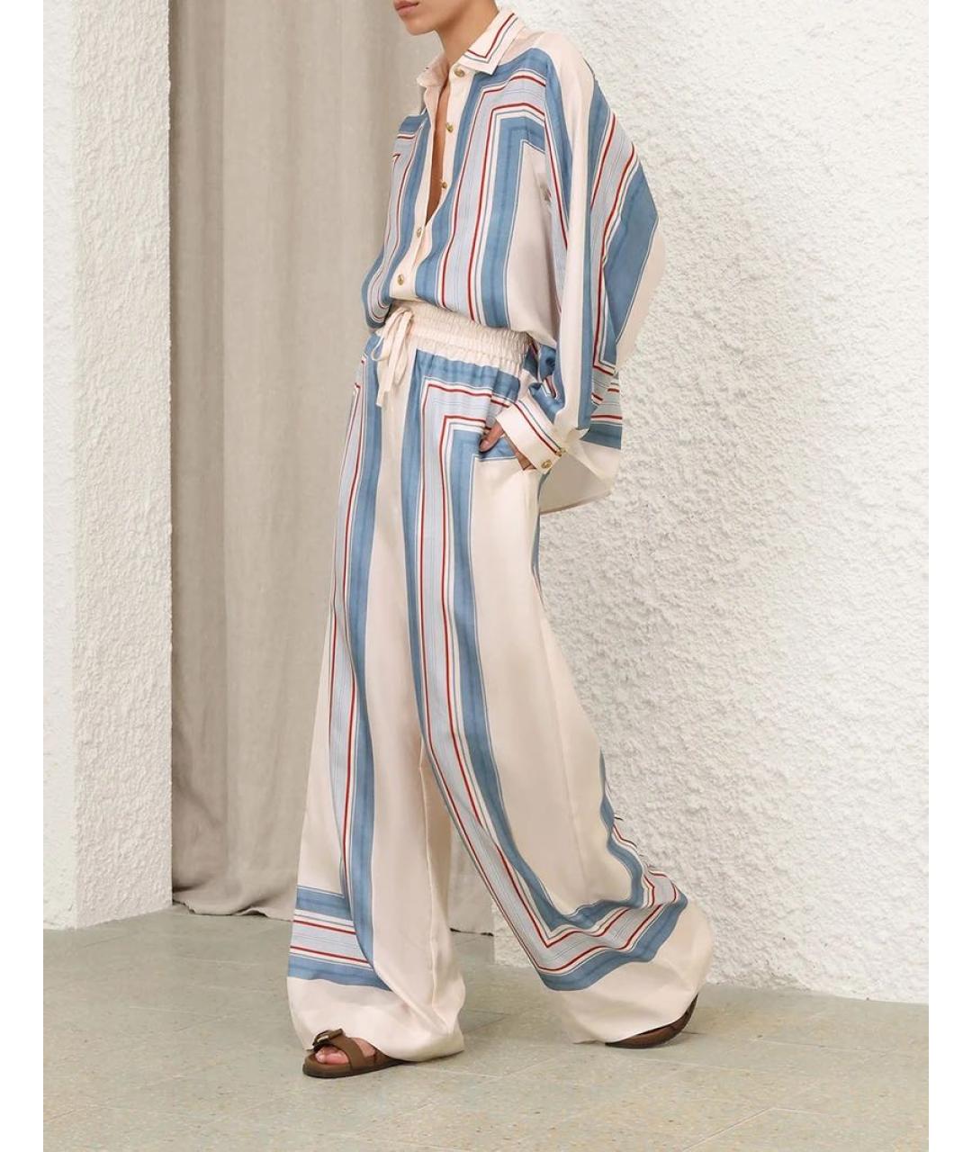 ZIMMERMANN Голубые шелковые брюки широкие, фото 5