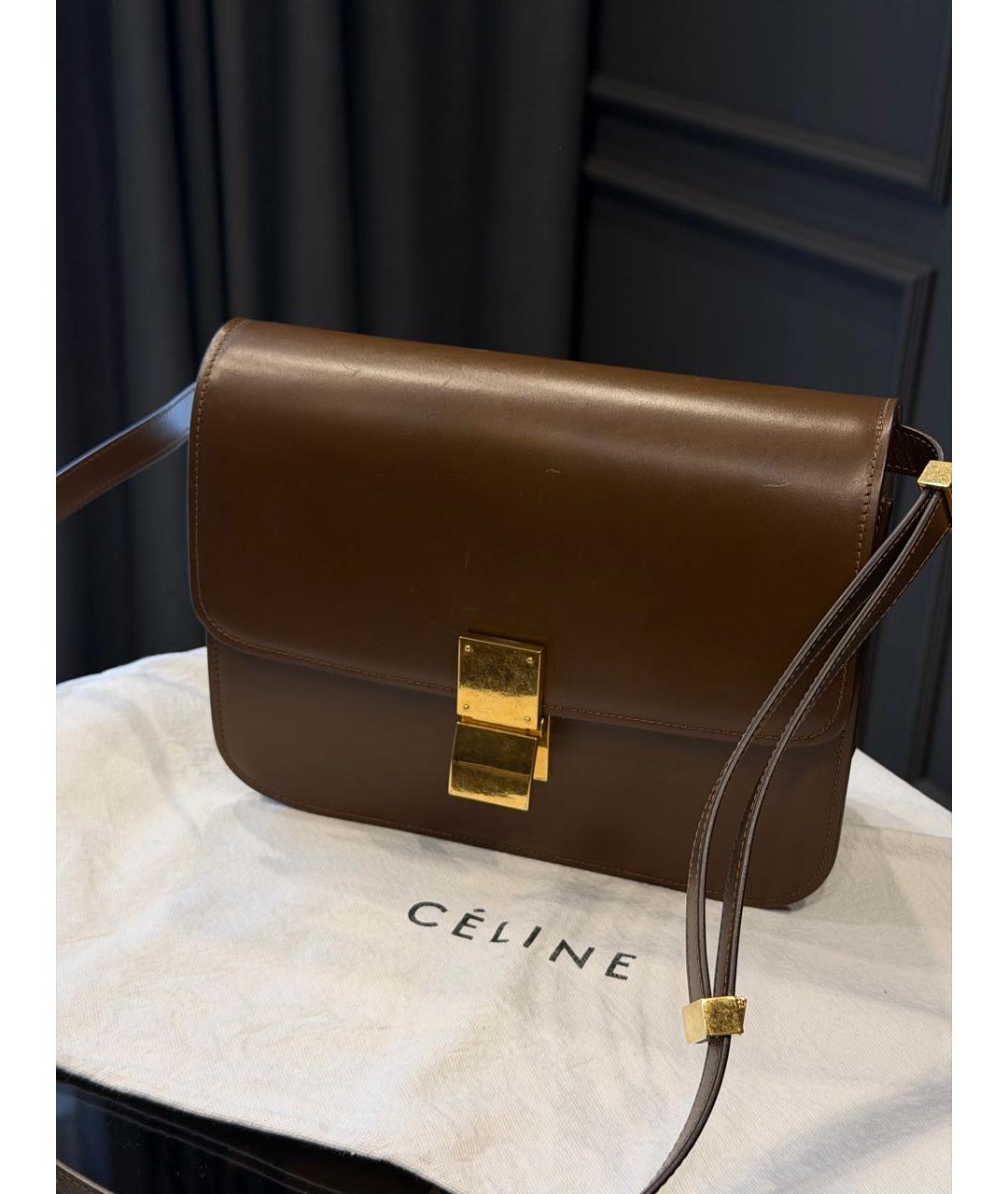 CELINE Коричневая кожаная сумка через плечо, фото 4