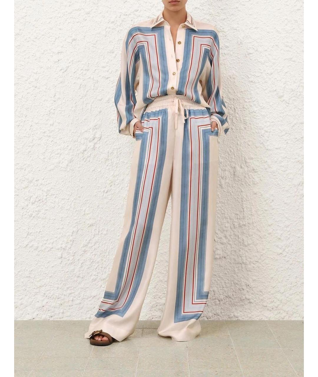 ZIMMERMANN Голубые шелковые брюки широкие, фото 4