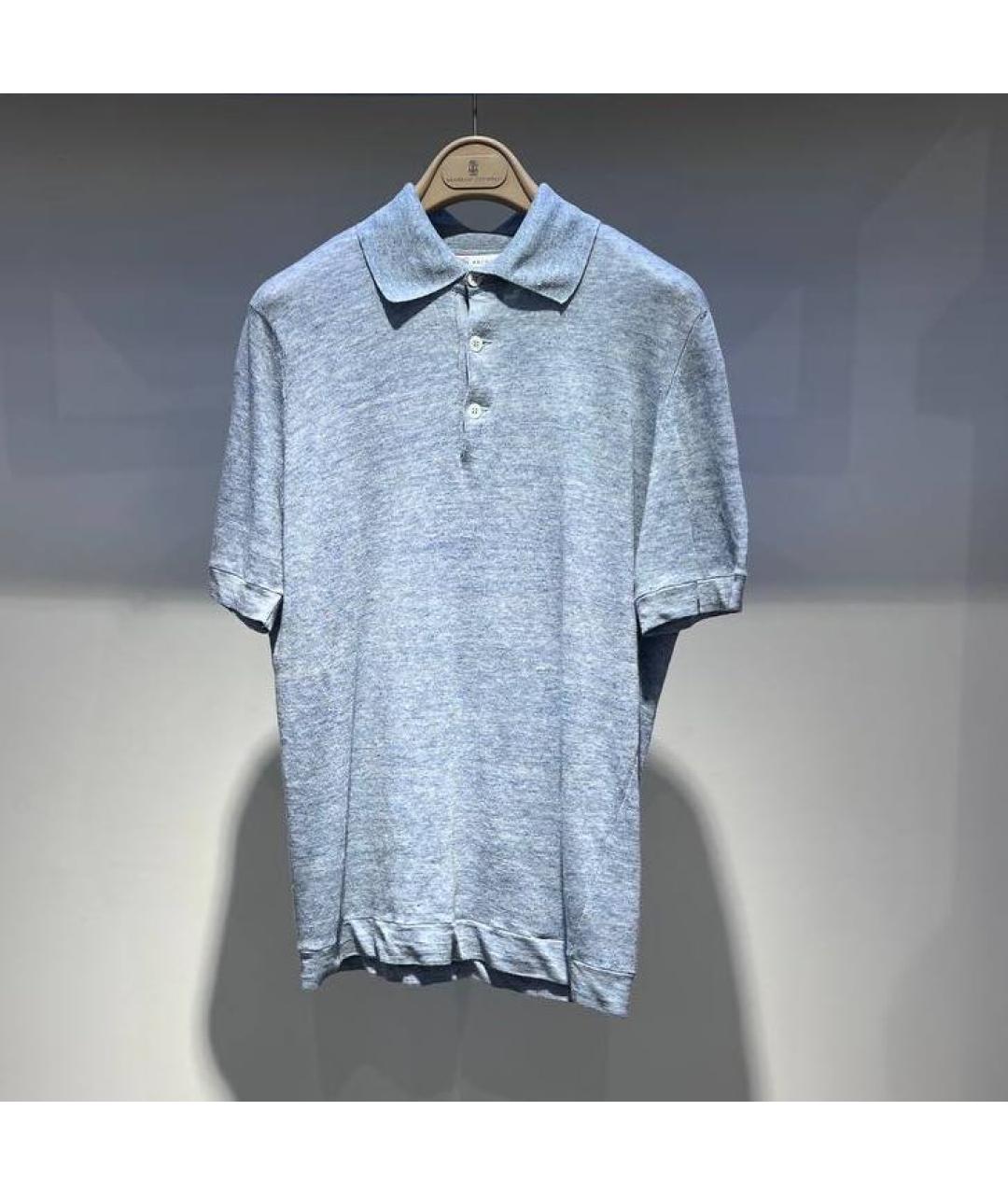 BRUNELLO CUCINELLI Серое хлопко-леновое поло с коротким рукавом, фото 4