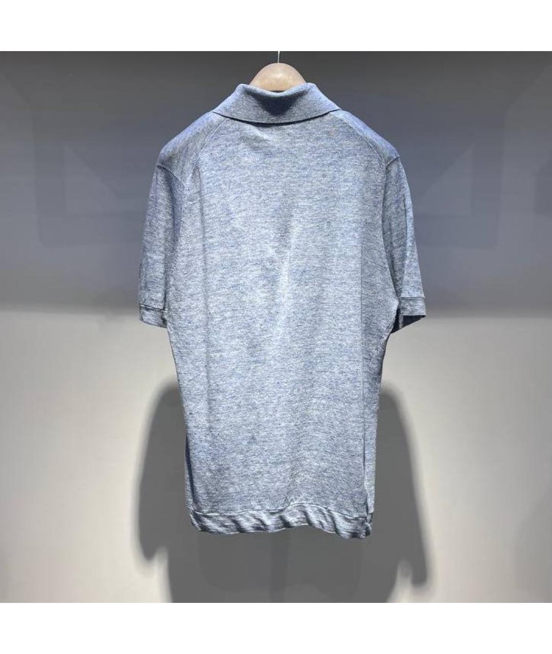 BRUNELLO CUCINELLI Серое хлопко-леновое поло с коротким рукавом, фото 2