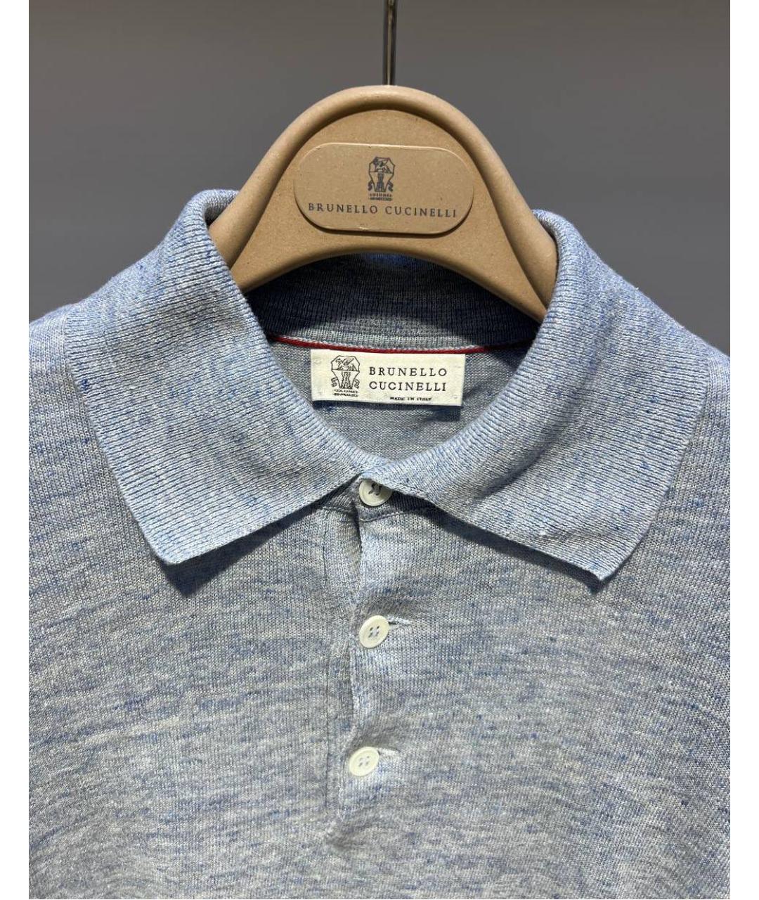 BRUNELLO CUCINELLI Серое хлопко-леновое поло с коротким рукавом, фото 3