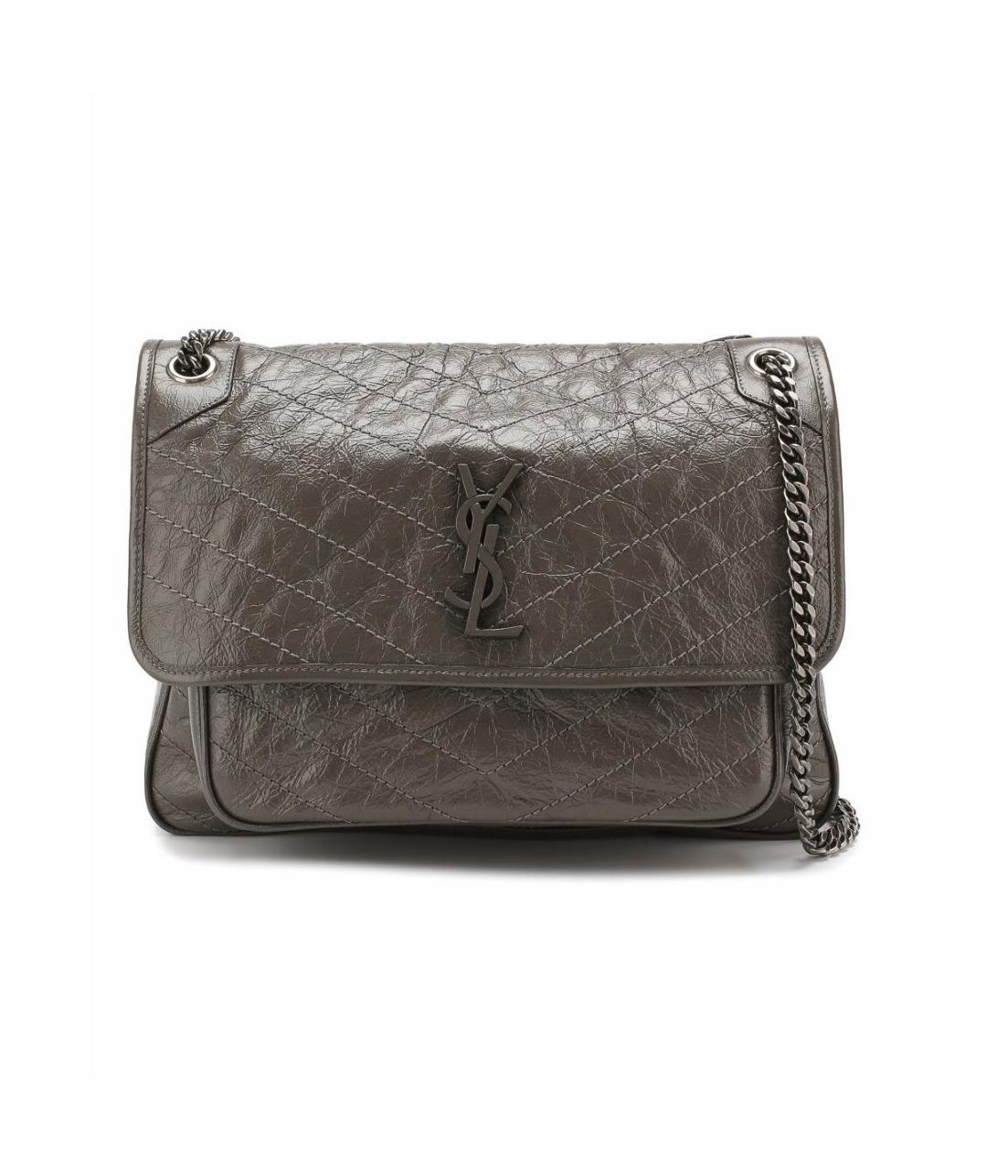 SAINT LAURENT Антрацитовая кожаная сумка через плечо, фото 1