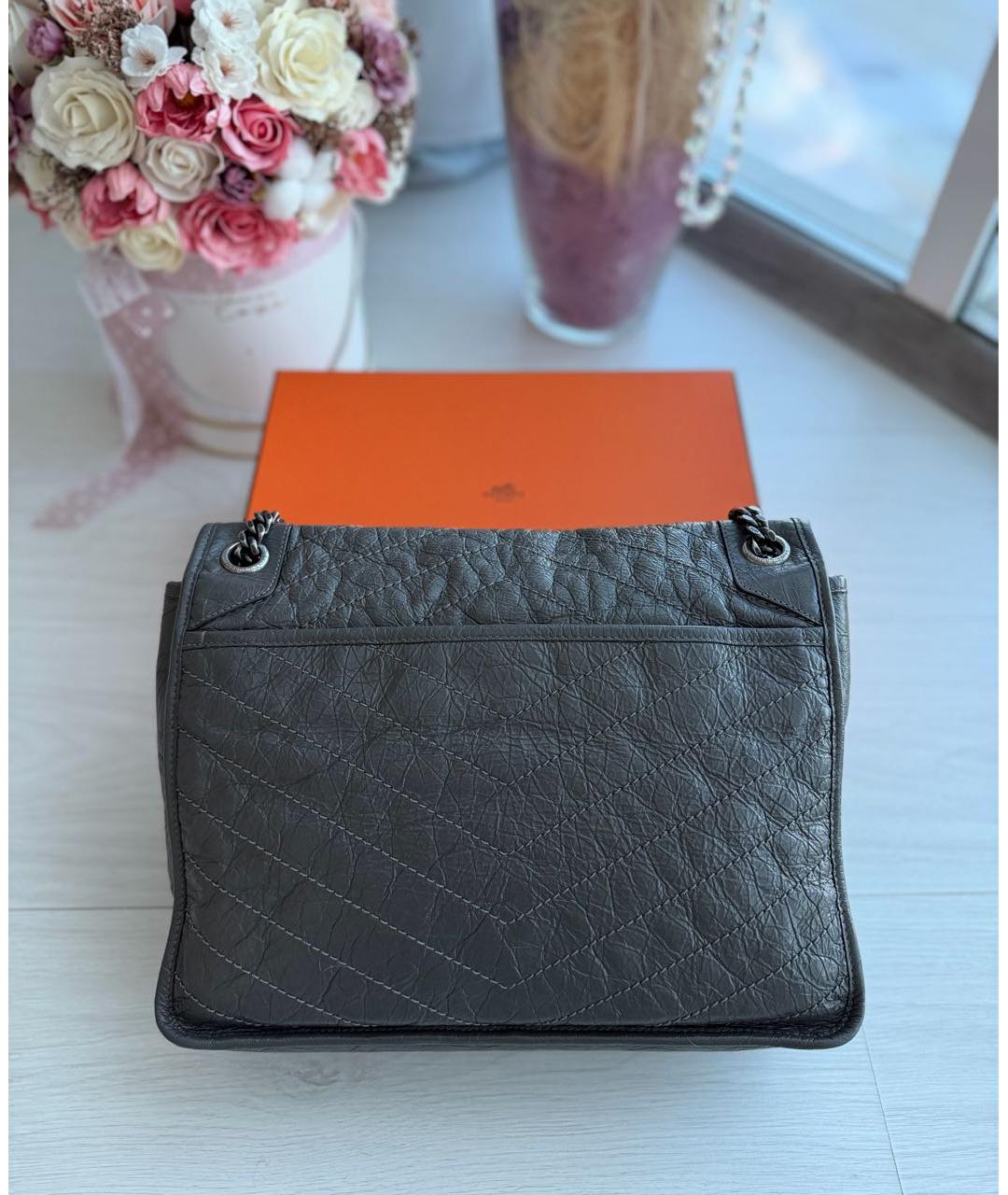 SAINT LAURENT Антрацитовая кожаная сумка через плечо, фото 3