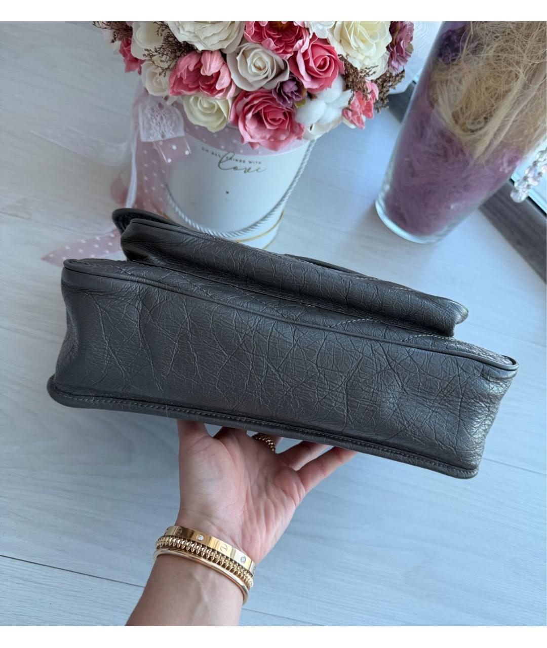 SAINT LAURENT Антрацитовая кожаная сумка через плечо, фото 4