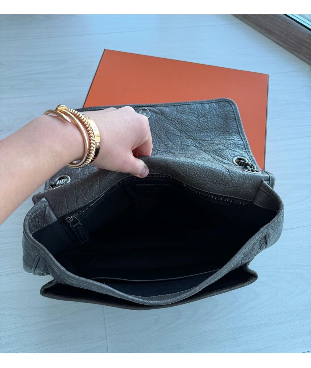 SAINT LAURENT Антрацитовая кожаная сумка через плечо, фото 6