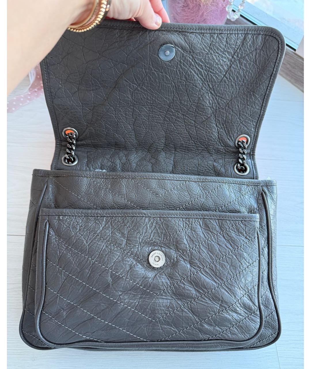 SAINT LAURENT Антрацитовая кожаная сумка через плечо, фото 5