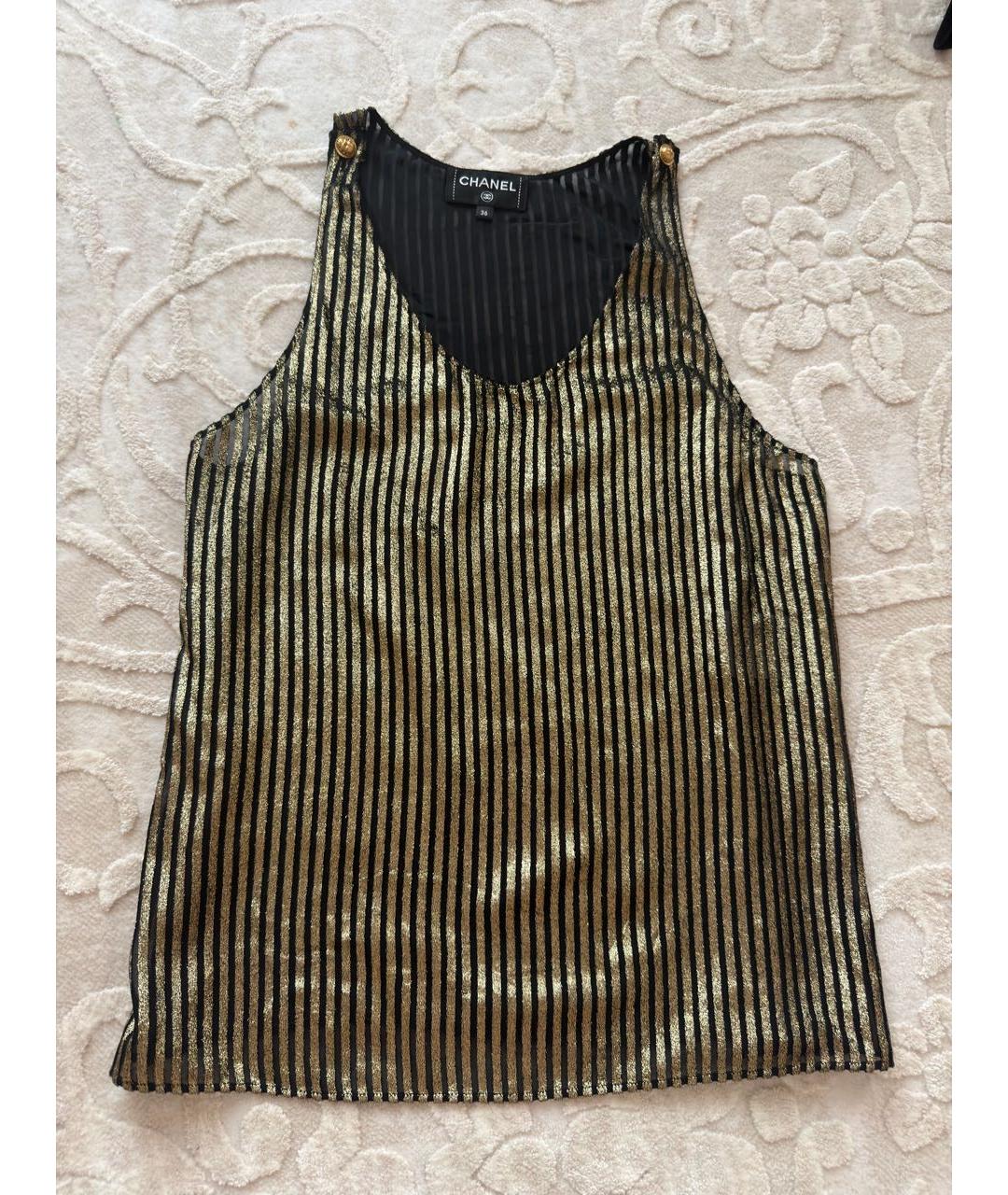 CHANEL Золотая креповая майка, фото 3