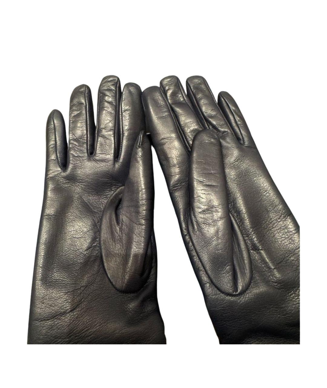 VALENTINO Темно-синие кожаные перчатки, фото 1