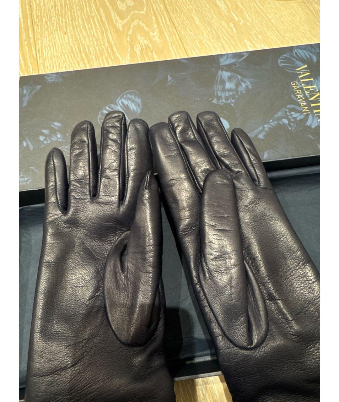 VALENTINO Темно-синие кожаные перчатки, фото 4