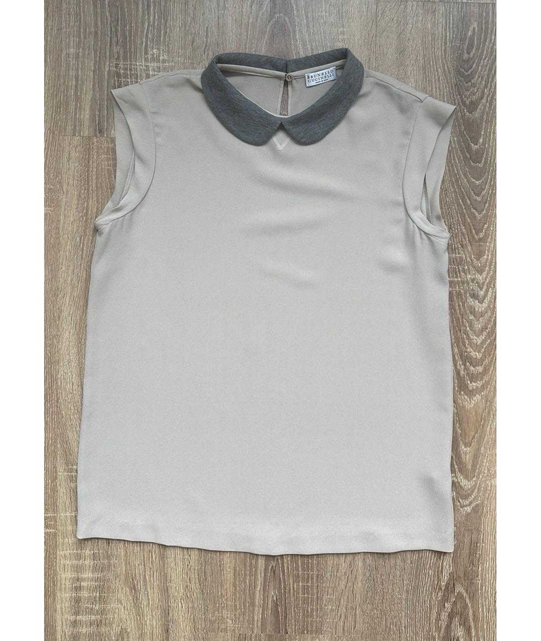 BRUNELLO CUCINELLI Бежевая шелковая блузы, фото 8