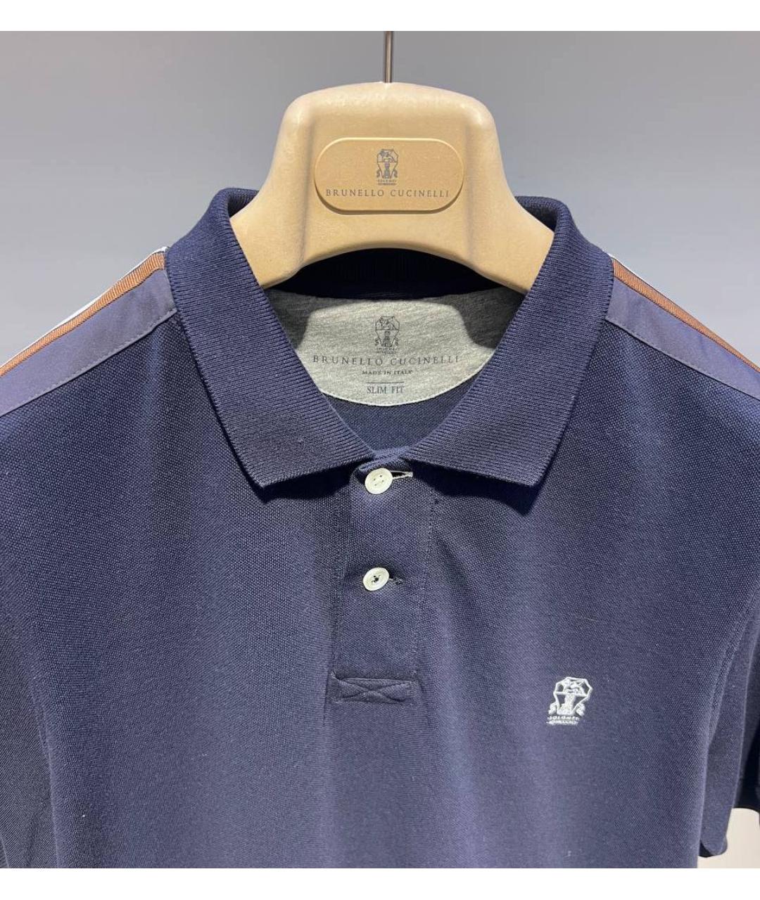 BRUNELLO CUCINELLI Темно-синее хлопковое поло с коротким рукавом, фото 3